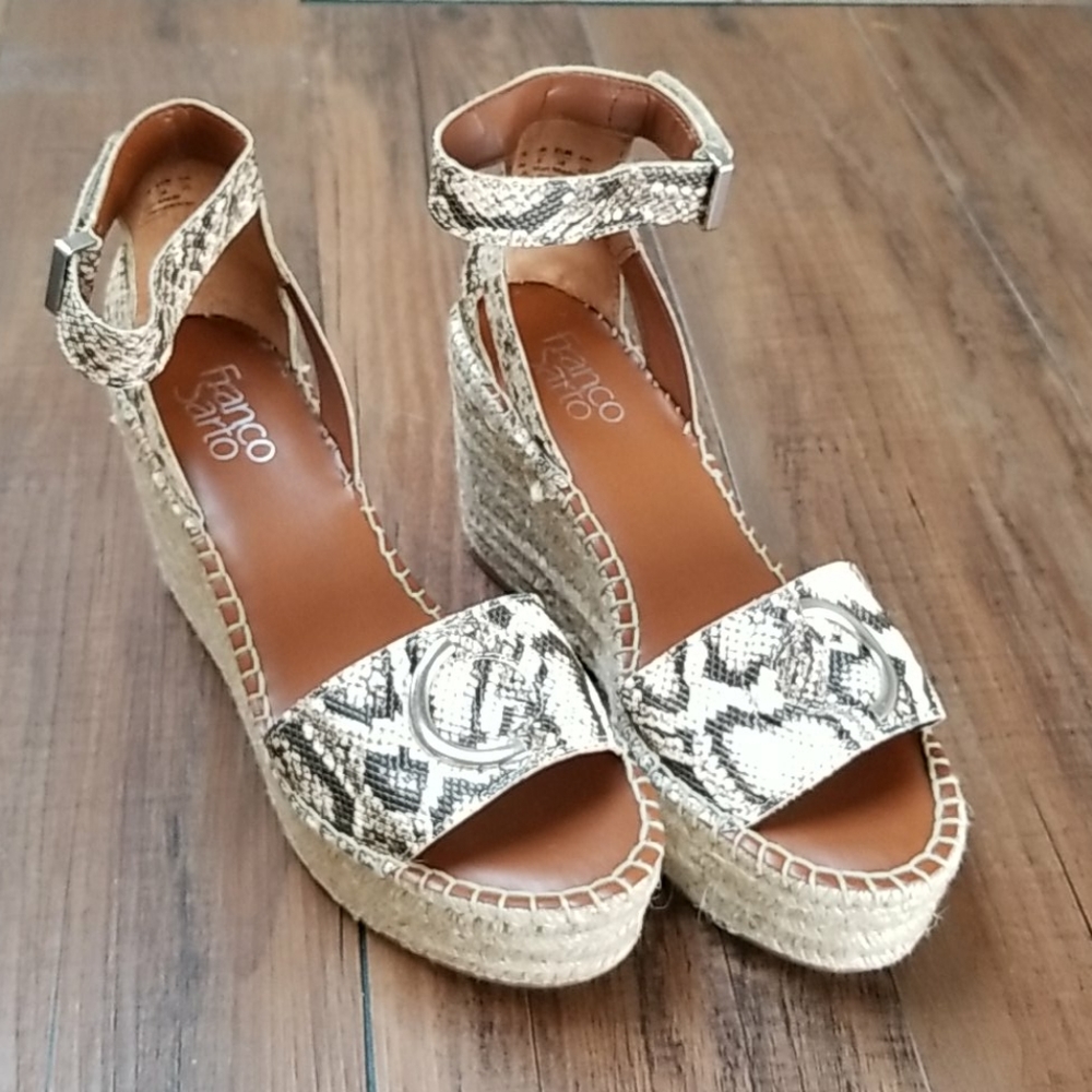 Franco Sarto Snake Print Espadrille Wedge Sandals - Natural